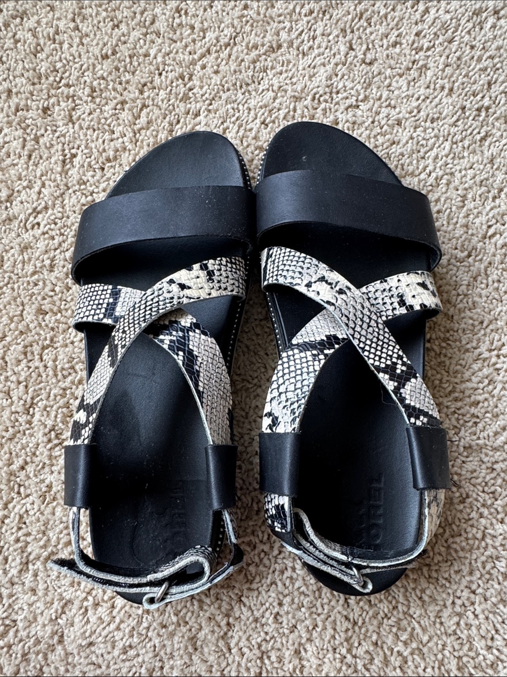 Sorel Black & Snake Print Sandals
